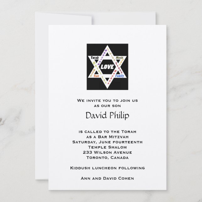 Jewish Values Star Pub Mitzvah Inbjudningar (Framsida)