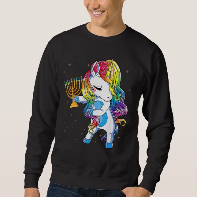 Jewnicorn   Hanukkah Unicorn   Girl Women Pajamas Lång Ärmad Tröja (Framsida)