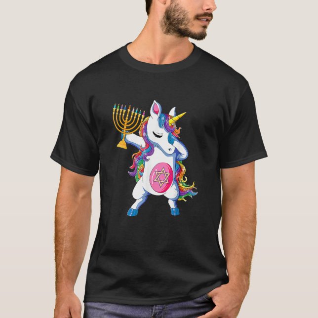 Jewnicorn  Hanukkah Unicorn Girl Women Pajamas T Shirt (Framsida)
