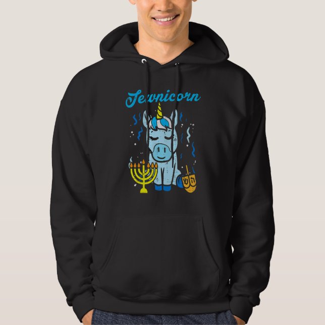 Jewnicorn Jew Unicorn Cute Hanukkah Pajamas Chanuk Hoodie (Framsida)