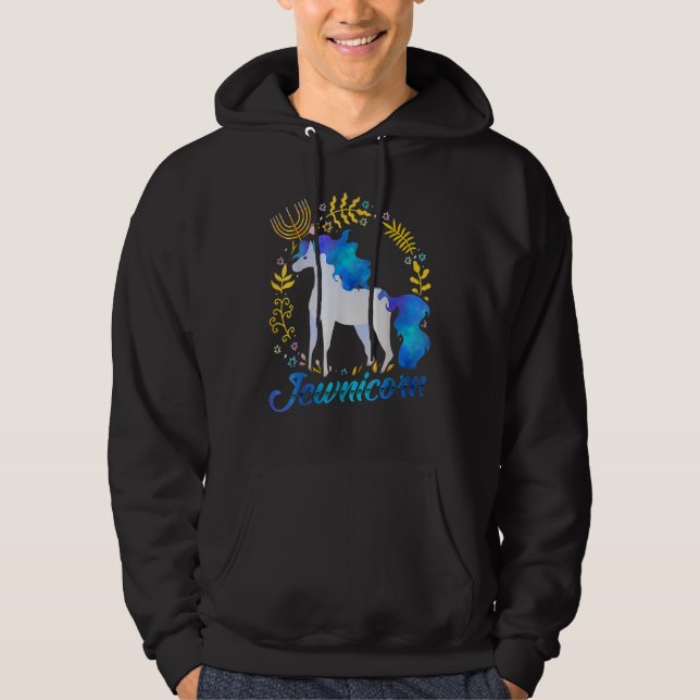 Jewnicorn Jewish Unicorn Chanukah Hanukkah Jew Hoodie (Framsida)