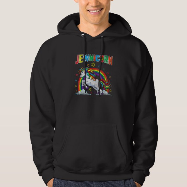 Jewnicorn Jewish Unicorn Hanukkah Chanukah Hoodie (Framsida)