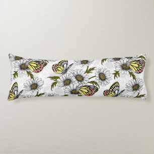 Jezebel butterflies och daisy blommor på vita kroppskudde