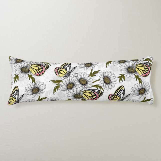 Jezebel butterflies och daisy blommor på vita kroppskudde (Framsidan)