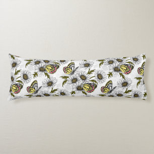 Jezebel butterflies och daisy blommor på vita kroppskudde