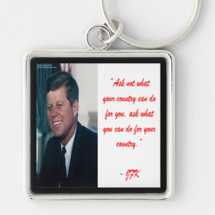 JFK & Fråga inte-citatet Fyrkantig Silverfärgad Nyckelring