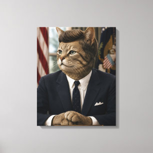 JFK Kattporträtt Rollig Presidentiell Kattkonst Canvastryck