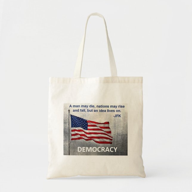 JFK Quote Democracy American Flagga Design Tygkasse (Framsidan)
