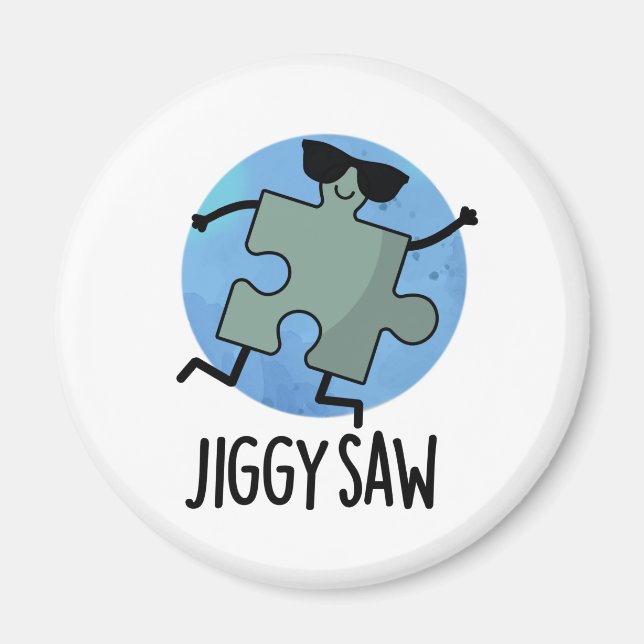Jiggy Saw Funny Dancing Jigszle Puzzle Pun Magnet (Framsidan)
