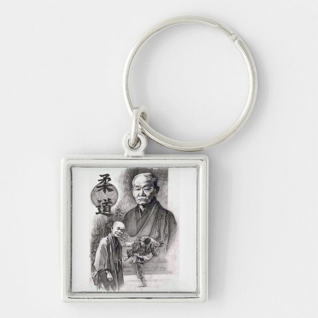 Jigoro Kano keychain Fyrkantig Silverfärgad Nyckelring (Framsidan)