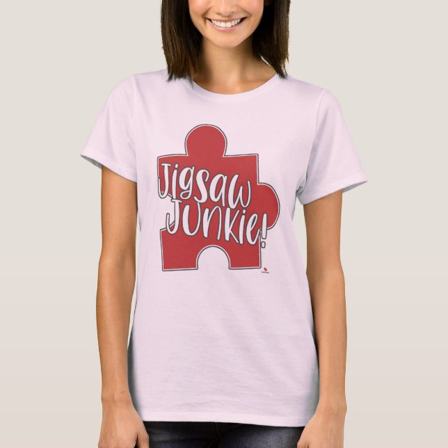 Jigsaw Junkie Funny Puzzle Hobby Logo T Shirt (Framsida)