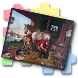 JIGSAW PUZZLE - Blacksmith Shoeing Horse - Vintage Pussel<br><div class="desc">Denna pussel har en vintage bild av en björn som skjuter en häst medan hans hund vaktar. Han är omgiven av sin verktyg. ► Anpassa om du vill genom att lägga till anpassningsbar, en liten bild och/eller en logotyp. Gör också en underbar gåva! Finns i flera storlekar och antal delarare...</div>