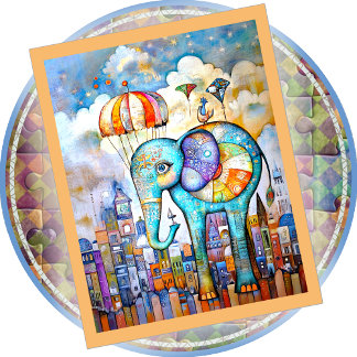 JIGSAW PUZZLE - Blue Elephant Dropping into Town Pussel