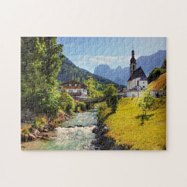Jigsaws Ramsau-kyrka Oberbayern. Pussel (Horisontell)