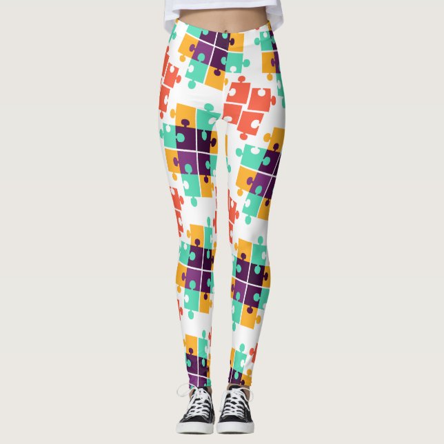 Jigszle Puzzle Autism Mönster Gift Cute, sommaren Leggings (Framsida)