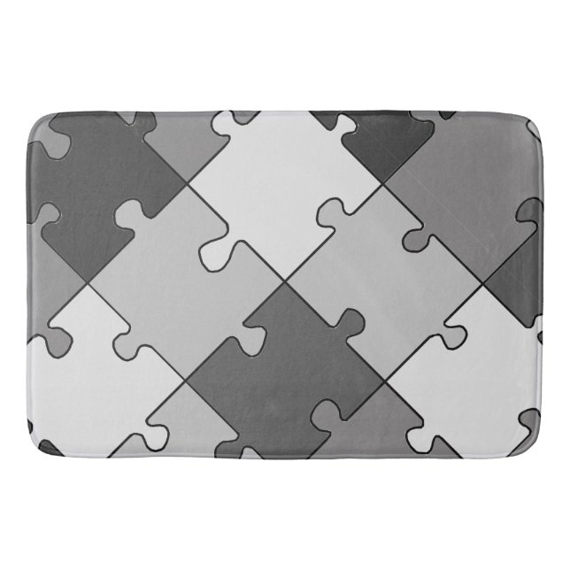 Jigszle Puzzle Diagonal Graphical Grått Tones Badrumsmatta (Framsidan)