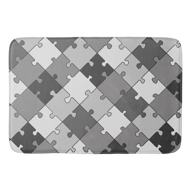Jigszle Puzzle Diagonal Graphical Grått Tones Badrumsmatta (Framsidan)