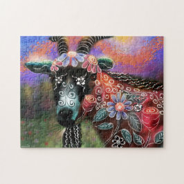 Jigszle Puzzle - Whimsical Blommigt Goat Abstrakt  Pussel