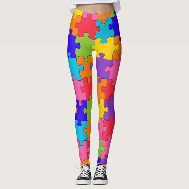 Jigszons Puzzle mönster - Multifärgaden Delarare Leggings (Framsida)