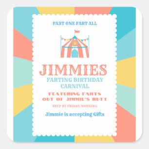 Jimmies födelsedag Blast Superskoj Farting Butt Fyrkantigt Klistermärke