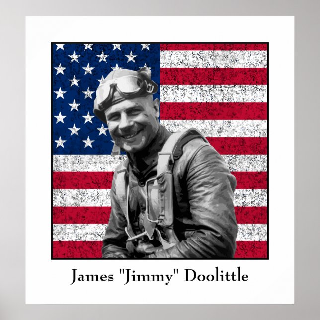 Jimmy Doolittle och den amerikanska Flagga Poster (Framsidan)