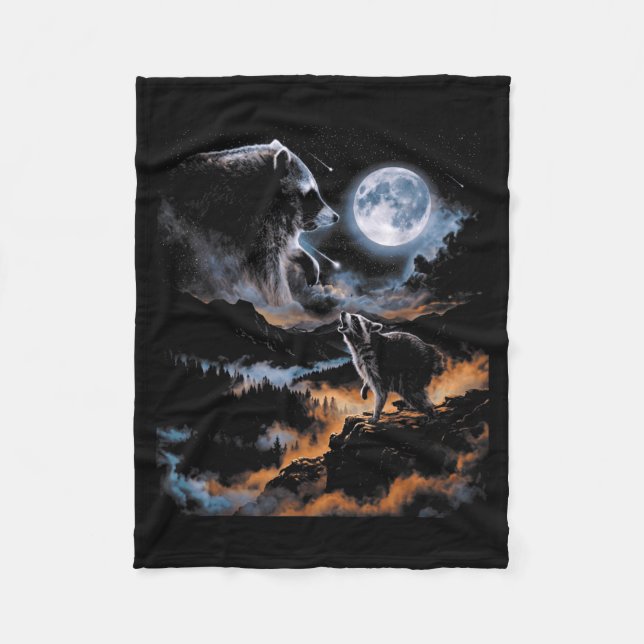Jimothy Raccoon Howling At Moon Night Scene Meme Fleecefilt (Framsidan)
