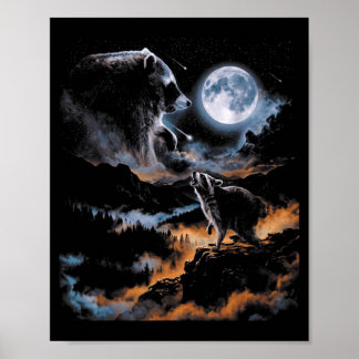 Jimothy Raccoon Howling At Moon Night Scene Meme Poster