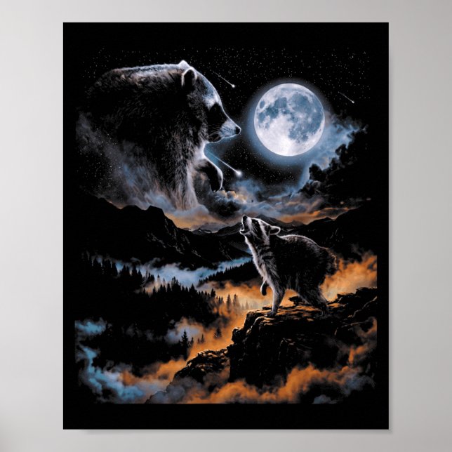 Jimothy Raccoon tjuter åt månen natt scen meme Poster (Framsidan)