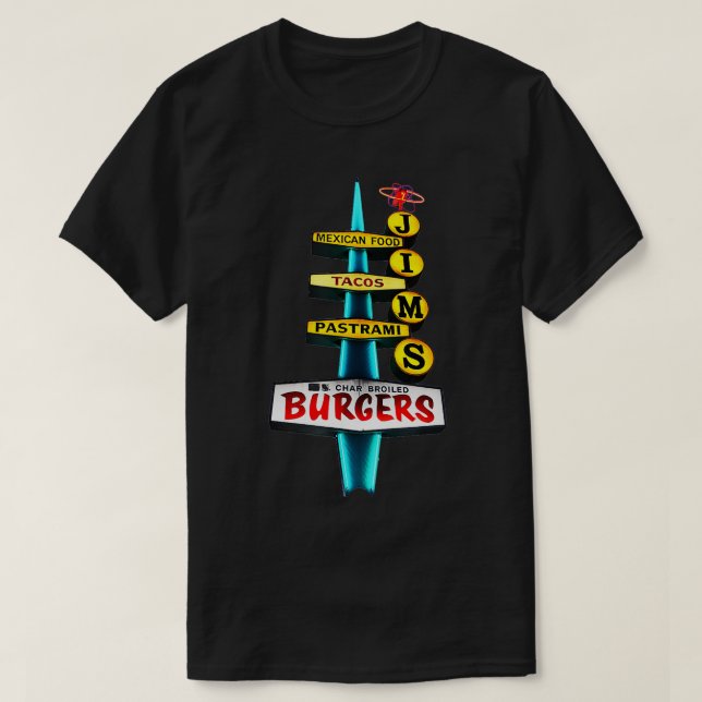 Jims Burger Retro Vintage-skylt T Shirt (Design framsida)