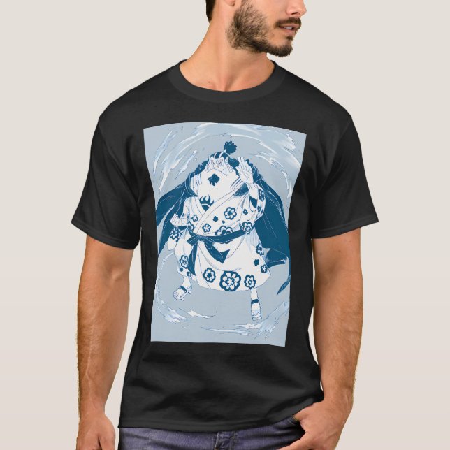 Jinbei One Piece Blå Våg Samurajställning T Shirt (Framsida)
