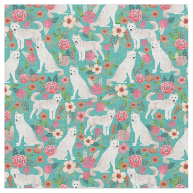 jindo hund vintage blommigt turkos tyg (Närbild)