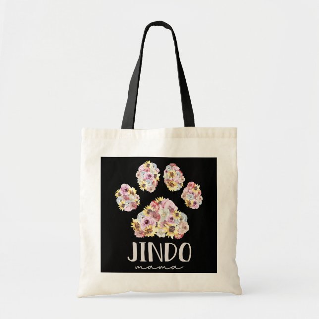 Jindo Mamma Blommigt Tass Hund Mamma Tygkasse (Framsidan)