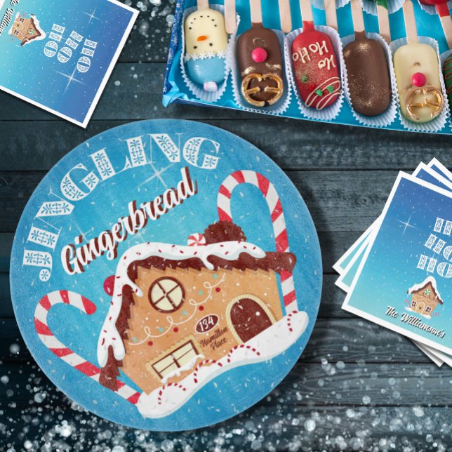 Jinglande pepparkakors redigerbara skärbräda i gla (Listing for personalized glass address platter only, matching Napkins sold separately in Collection.)