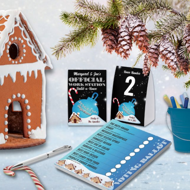 Jinglande pepparkaksröstningsblock blå anteckningsblock (Listing for voting ballot pad only, Work Station Table Tent sold separately in this collection.)