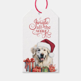 Jingle All the Way Great Pyrenees Hund Jul Presentetikett
