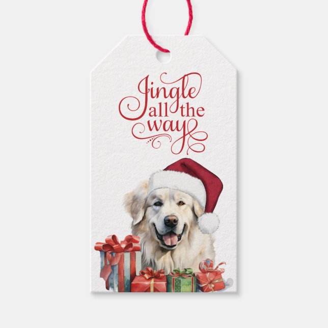 Jingle All the Way Great Pyrenees Hund Jul Presentetikett (Framsidan)