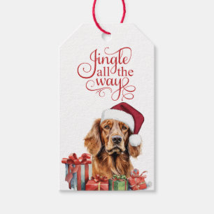 Jingle All the Way Irländsk Setter Hund Jul Presentetikett