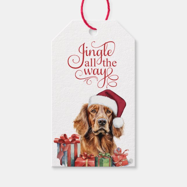 Jingle All the Way Irländsk Setter Hund Jul Presentetikett (Framsidan)