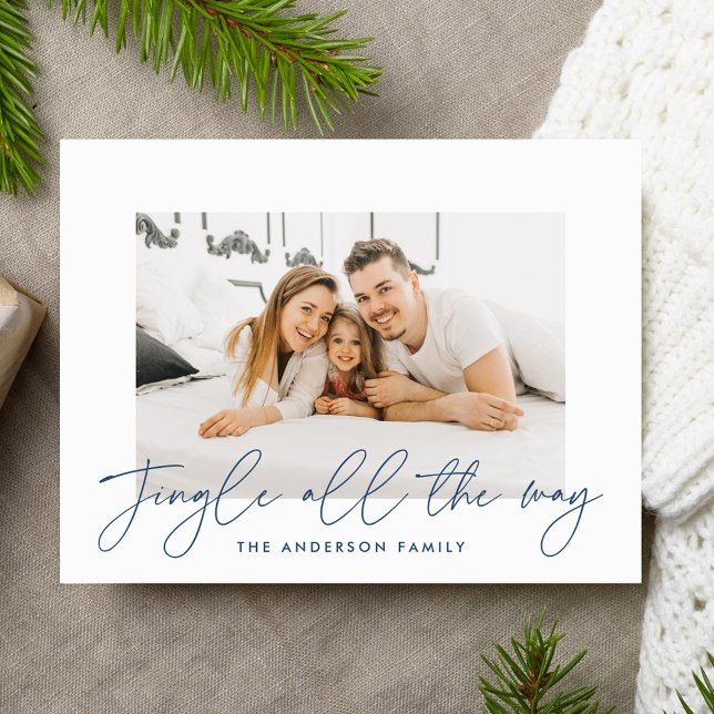 Jingle All The Way Navy Script Foto Helg Vykort (Skapare uppladdad)