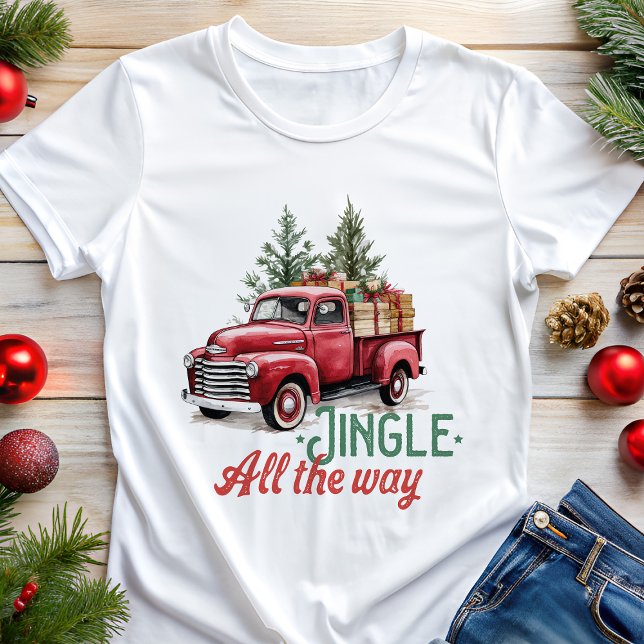 Jingle All The Way Röd Lastbil Jul T Shirt (Skapare uppladdad)