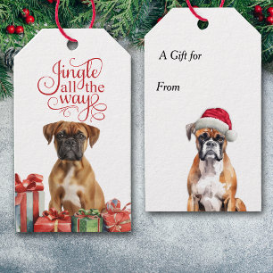 Jingle all Way Boxer Hund jul Presentetikett