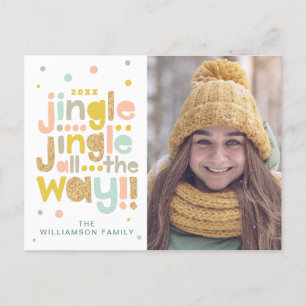 Jingle all Way Cheery Trendig typografiskt foto Helg Vykort