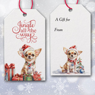 Jingle All Way Chihuahua Hund jul Presentetikett