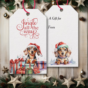 Jingle All Way Dachshund Hund jul Presentetikett