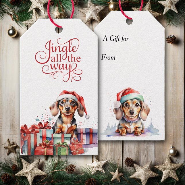 Jingle All Way Dachshund Hund jul Presentetikett (Skapare uppladdad)