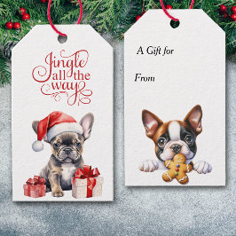 Jingle All Way Fransk Bulldog jul Presentetikett