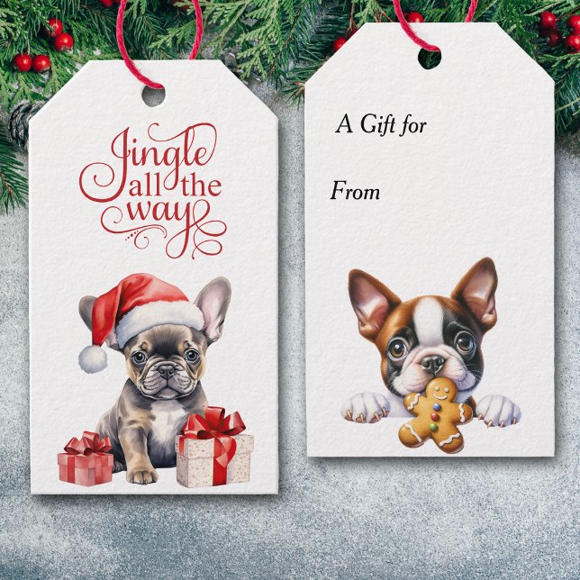 Jingle All Way Fransk Bulldog jul Presentetikett (Skapare uppladdad)