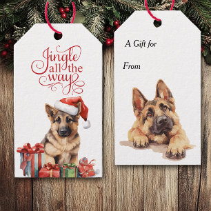 Jingle All Way German Shepherd Hund jul Presentetikett