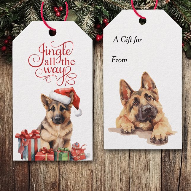Jingle All Way German Shepherd Hund jul Presentetikett (Skapare uppladdad)