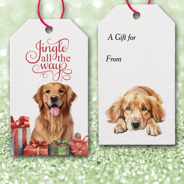 Jingle all Way Golden Retriever Hund jul Presentetikett (Skapare uppladdad)